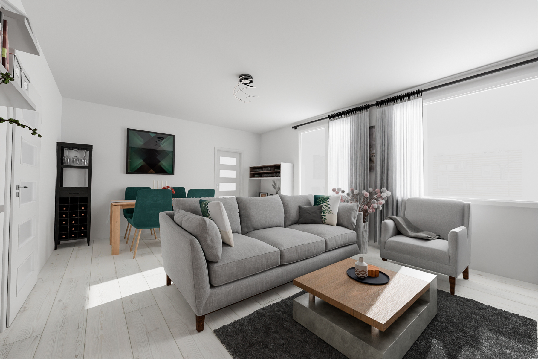 návrh a vizualizace obývacího pokoje v bytě před rekonstrukcí